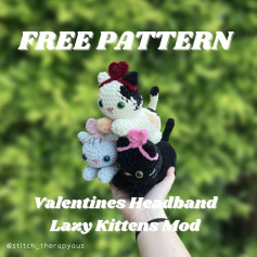 Lazy kittens valentines headband mod! FREE PATTERN🐈‍⬛💕