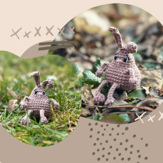 gray rabbit crochet pattern with black eyes