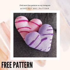 Pink heart crochet pattern, purple heart.