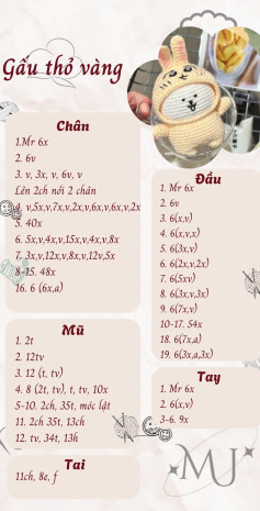 chart móc len gấu thỏ vàng, vịt quả lê, chart bánh quy