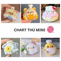 chart thú mini, chuột đầu bếp. mèo cá, donut kitty, gà đầu bếp,