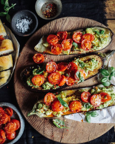 Griddled Aubergine with Smashed Avocado & Blistered Tomatoes