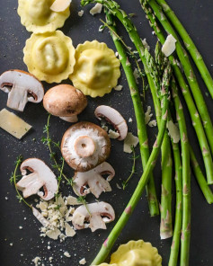 Mushroom Ravioli in Asparagus & Mushroom Cream Sauce