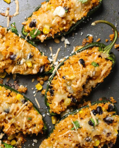 Queso & Rice Stuffed Poblano Peppers