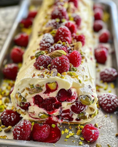 Raspberry Pistachio White Chocolate Roulade