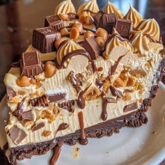 Reese’s Peanut Butter Cup Cheesecake Ingredients:1 1/2 cups chocolate cookie crumbs1/4 cu