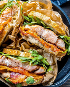 Salmon BLT Sandwich with Cajun Remoulade Sauce: