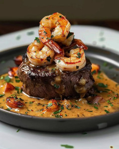 Surf and Turf Delight: Steak with Decadent Shrimp and Lobster Sauce