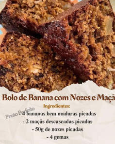 Bolo de Banana com Nozes e Maçã