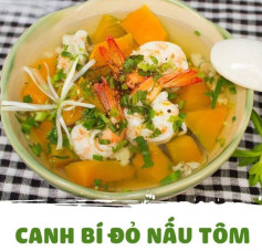 Canh bí đỏ nấu tôm