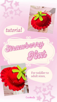 Crochet free strawberry hat for toddlers and adults sizing