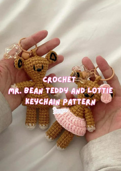 crochet mr.bean teddy and lottie keychain pattern, spiderman: miles and gwen keychain, httyd toothless and light fury keychain