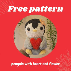 FREE CROCHET PATTERN - penguin with heart and flower 🐧❤