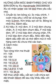 Hướng dẫn móc babythree chú voi bản đôn.