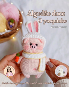 Algodão Doce: Gráfico de Crochê do Porquinho com Orelhas de Coelho