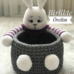 Birlikte Örgü Tavşanlı Sepet Şeması