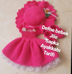 Defne Bebek Elbise, Şapka ve Ayakkabı Tığ İşi Modeli