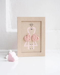 English: Crochet Heart Flamingo Pattern: Valentines Day Craft