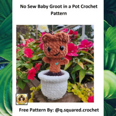 English: Crochet Pattern: No-Sew Baby Groot in a Pot