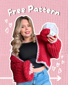Free Crochet Cardigan Pattern: Red & White Cozy❤️ Swipe for CHUNKY CARDI pattern 👉♥️
