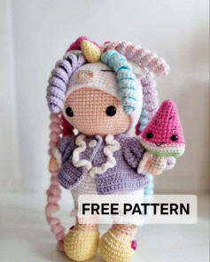 Free Crochet Pattern: Adorable Unicorn Girl with Watermelon