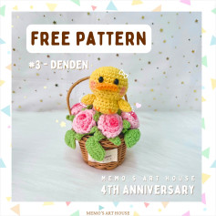 Free Crochet Pattern: Denden the Duck in a Rose Basket