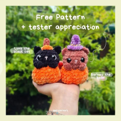 Free Halloween Crochet Patterns: Cute Cat & Bear