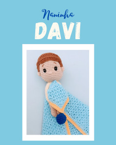 Gráfico de crochê: Bebê Davi em mantinha azul.