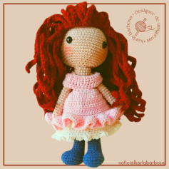 Gráfico de Crochê: Boneca de Cabelo Ruivo com Vestido Rosa