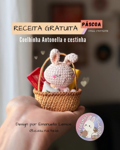 Gráfico de crochê grátis: coelhinha Antonella na cestinha de Páscoa