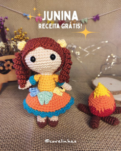 Gráfico de crochê Junina grátis! Boneca e fogueira.