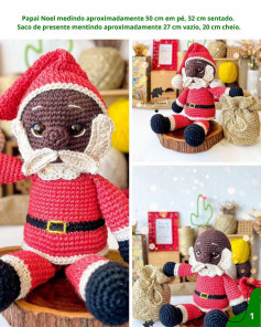 Gráfico de crochê Papai Noel amigurumi com medidas.