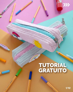 Gráficos de crochê gratuitos: estojo escolar arco-íris