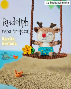 Grátis: Gráfico de amigurumi de rena tropical no balanço