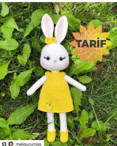 Örgü Tavşan Şeması: Sarı Elbiseli Sevimli Tavşan
