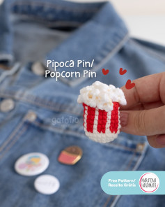 Pipoca em formato de broche: Gráfico de crochê grátis.