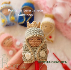 Ponteira de caneta Santinha em crochê: receita grátis!