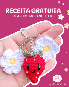 RECEITA GRÁTIS: CHARME DE MORANGO CROCHETADO