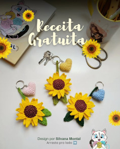Receita Grátis de chaveiro de girassol em crochê