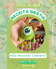 Receita Grátis de Mike Wazowski Amigurumi (chaveiro) de Halloween