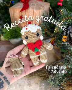 Receita gratuita de amigurumi: Boneco de gengibre para o Calendário do Advento