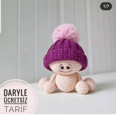 DARYLE ÜCRETSİZ AMIGURUMI ŞAPKA VE BEBEK TARİFİ