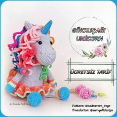 Gökkuşağı Unicorn Amigurumi: Ücretsiz Tığ işi Şeması