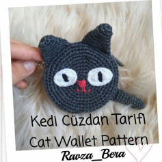 Kedi şeklinde örgü cüzdan modeli