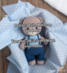 Patrón de amigurumi: Osito Milo con jardinero de nivel intermedio