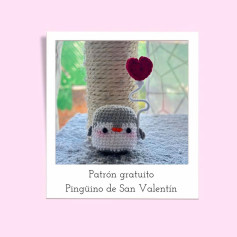 Patrón de crochet de pingüino con corazón para San Valentín