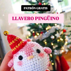 Patrón gratis: Llavero Pingüino navideño