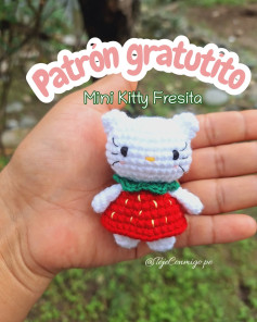 Patrón gratuito: Mini Kitty Fresita amigurumi