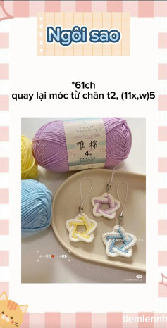 tổng hợp chart móc mini: ngôi sao, bánh cuộn, bánh kem, trứng ôp la mèo, kẹo.