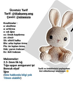 Ücretsiz Amigurumi Tavşan Örgü Şeması